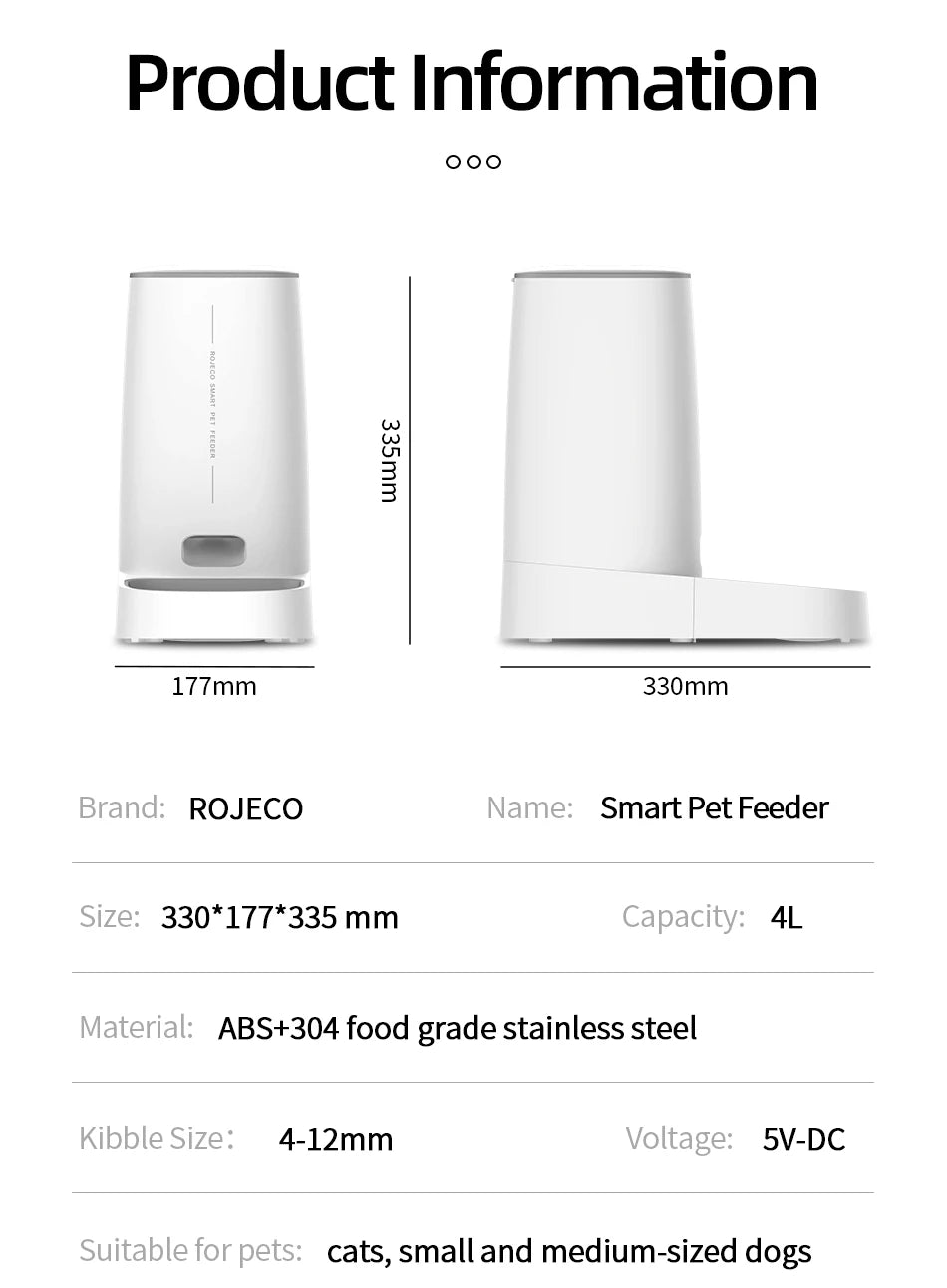 ROJECO 4L Automatic Pet Feeder Button Version Auto Cat Food Dispenser Accessories Smart Control Pet Feeder For Cats Dog Dry Food