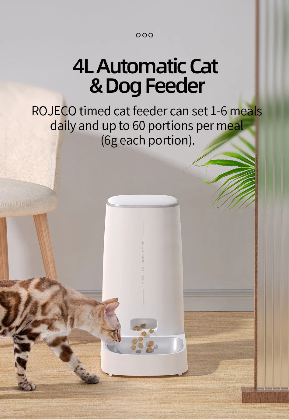 ROJECO 4L Automatic Pet Feeder Button Version Auto Cat Food Dispenser Accessories Smart Control Pet Feeder For Cats Dog Dry Food