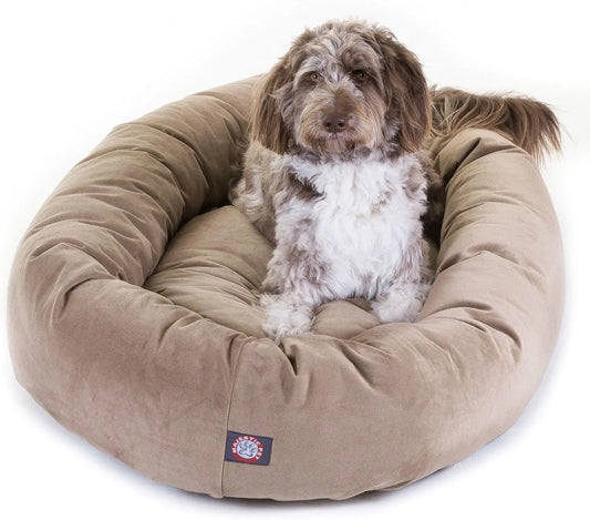 Majestic Pet 52 Inch Suede Calming Dog Bed Washable – Cozy Soft Round Dog Bed With Spine Support For Dogs To Rest Their Head -